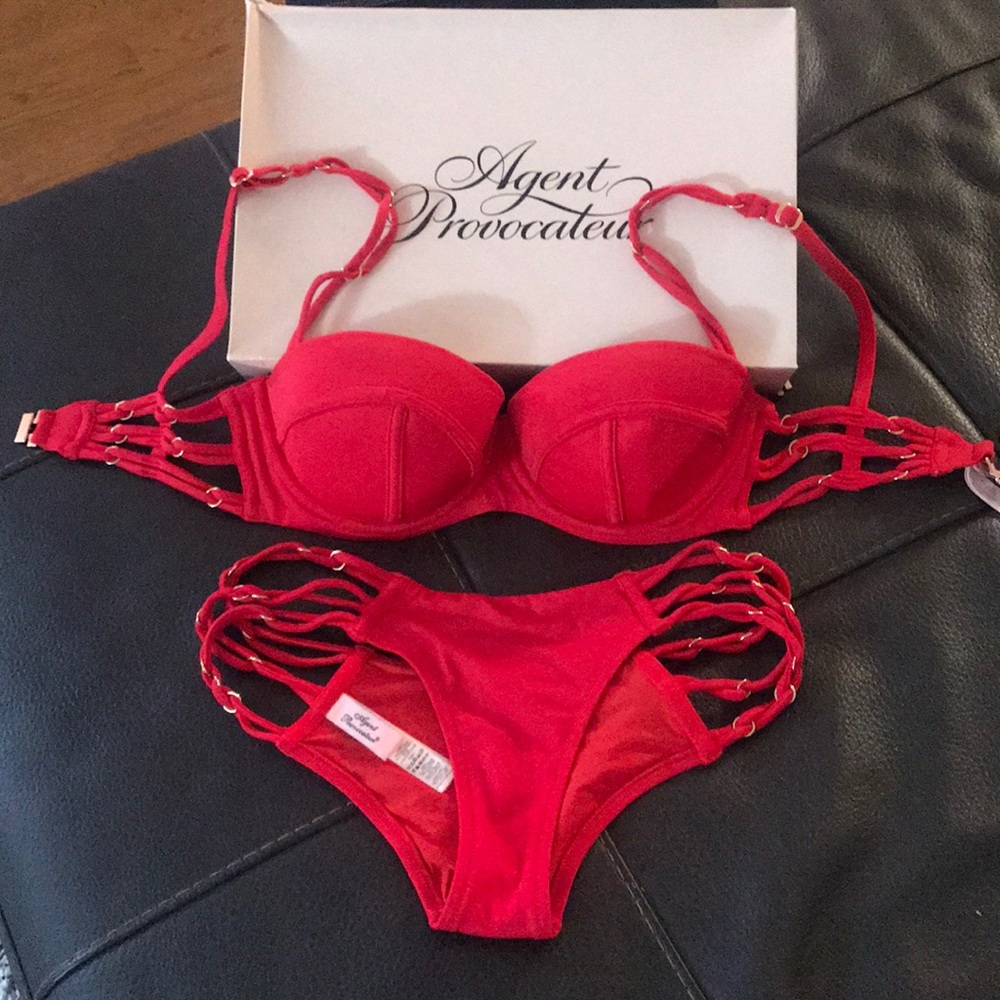 Agent Provocateur bathing suit in red.